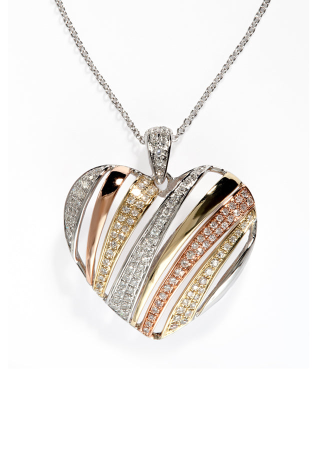 Effy Trio 14K Tri-Color Gold Diamond Heart Pendant, 0.46 TCW ...