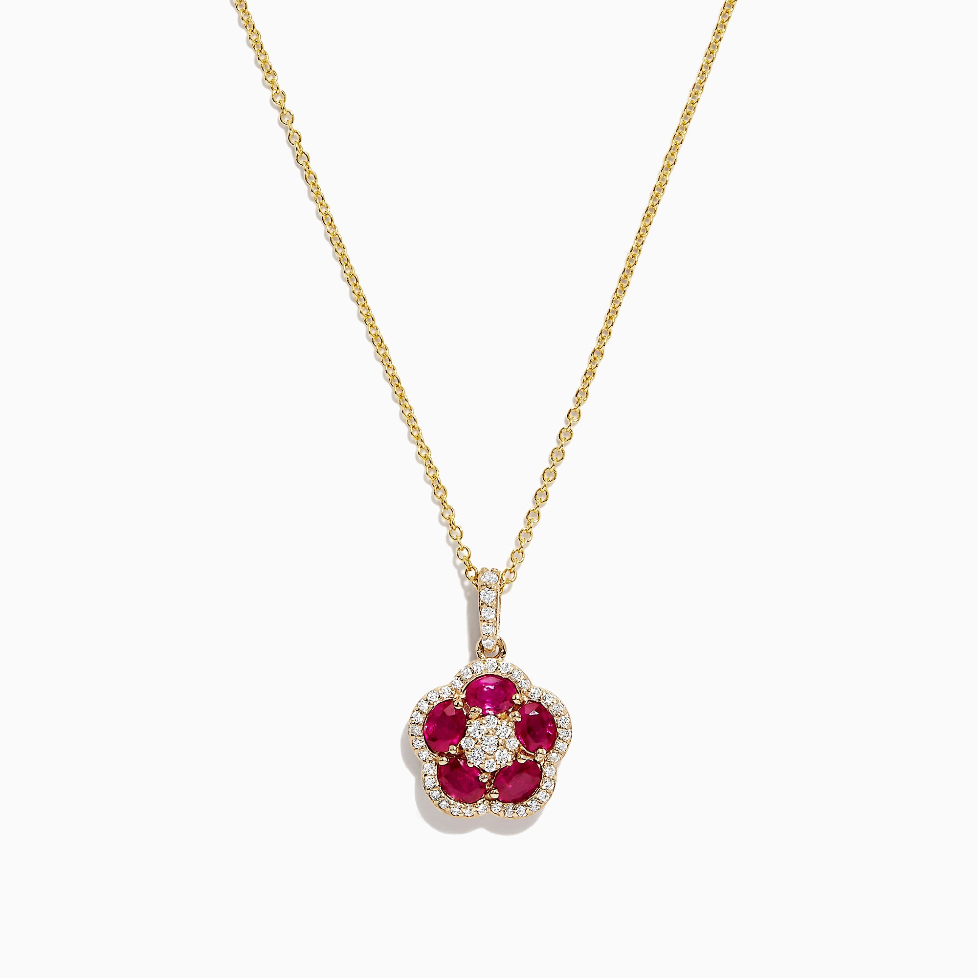 Effy Ruby Royale 14K Yellow Gold Ruby and Diamond Flower Pendant, 1.43 ...