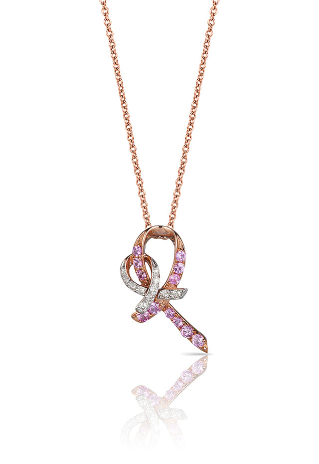 breast cancer ribbon diamond necklace