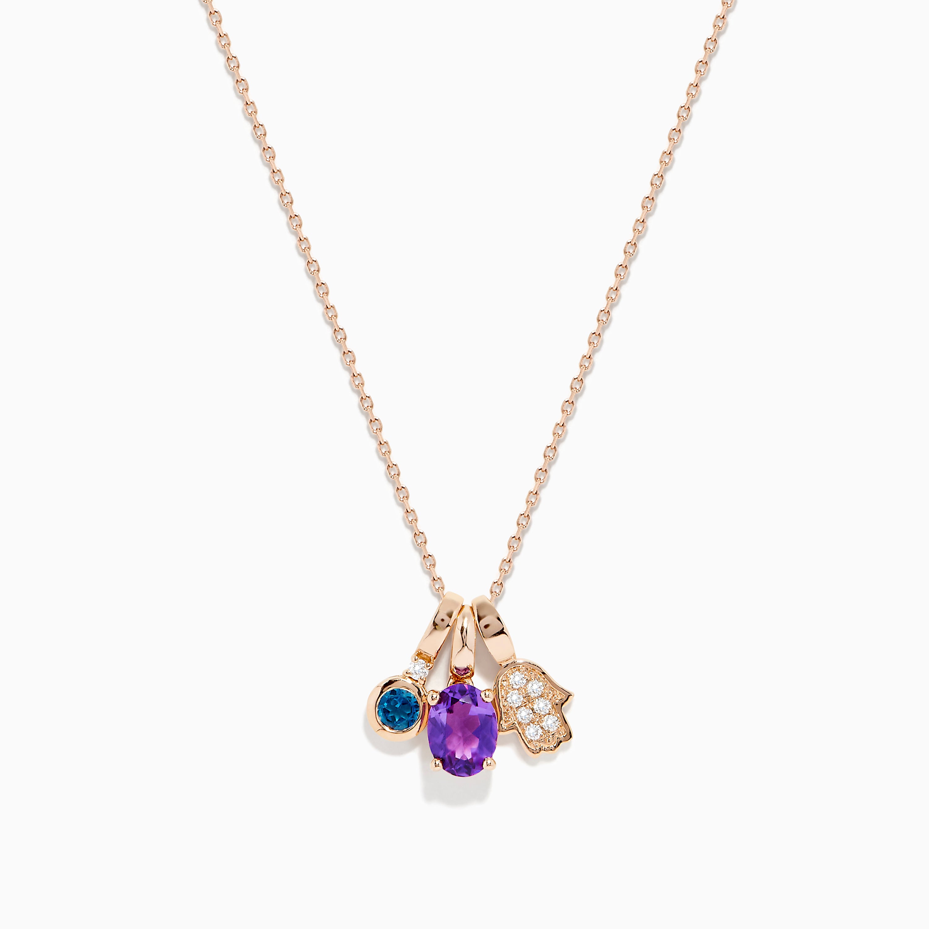 Effy 14K Gold Amethyst, Blue Topaz and Diamond Hamsa Charms Pendant ...