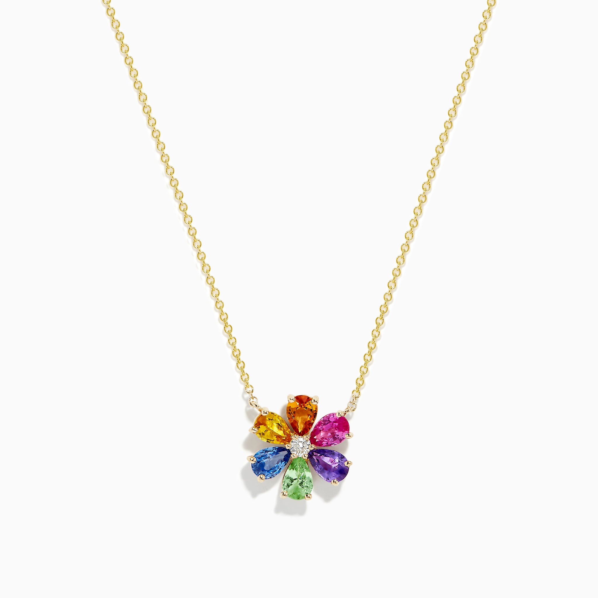 Effy Watercolors 14K Gold Multi Sapphire and Diamond Flower Necklace ...