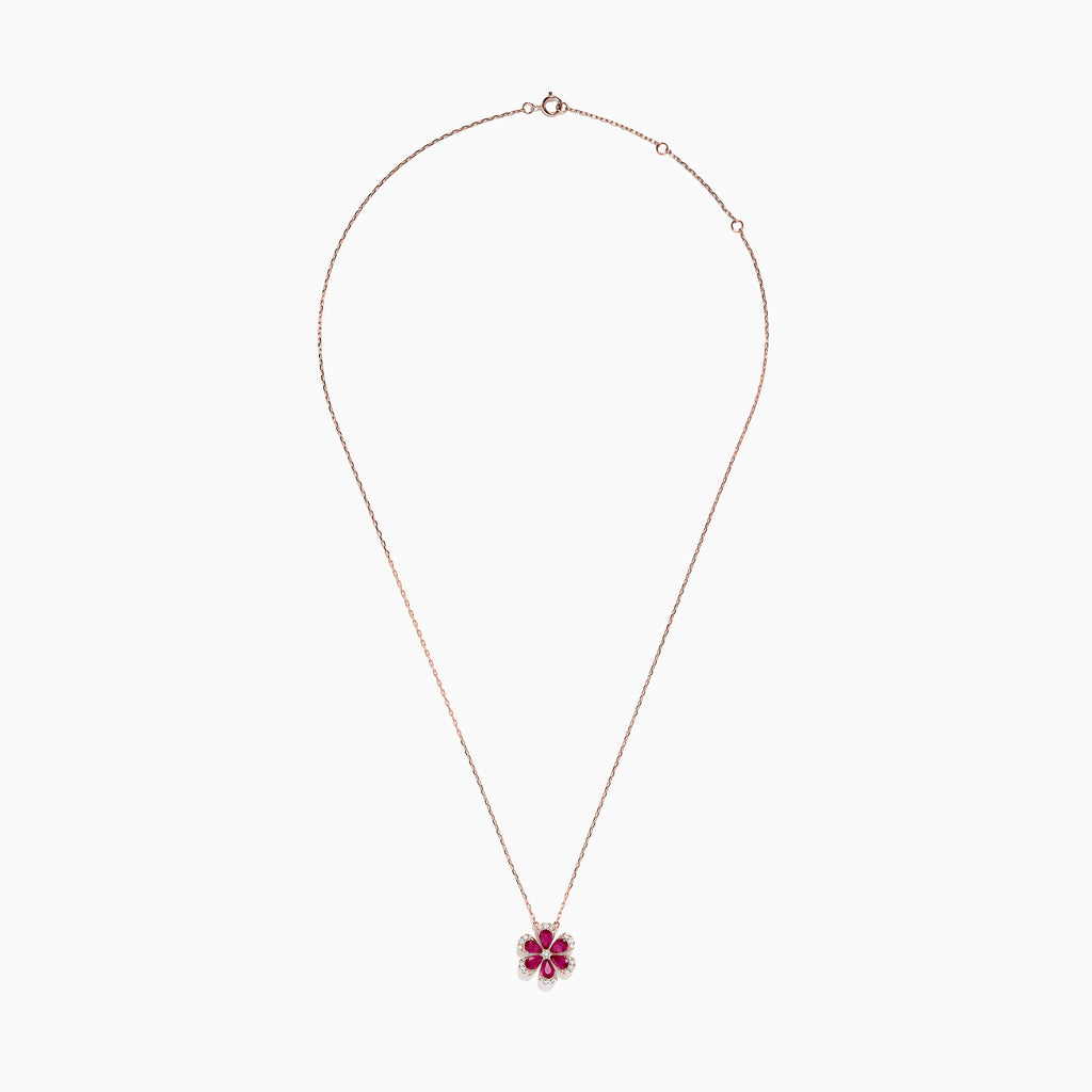 Effy Nature 14K Rose Gold Ruby and Diamond Flower Necklace, 1.91 TCW ...