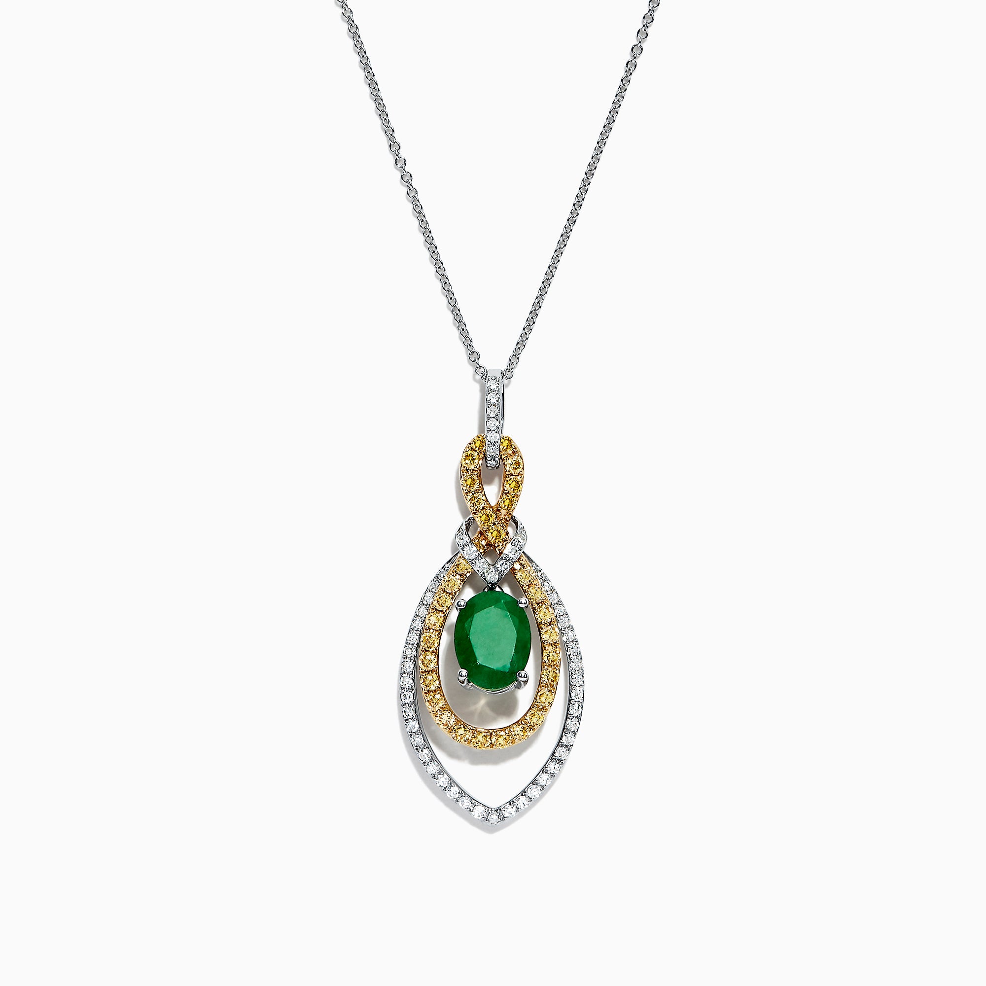 Effy 14K Two Tone Gold Emerald and Diamond Pendant, 1.73 TCW ...