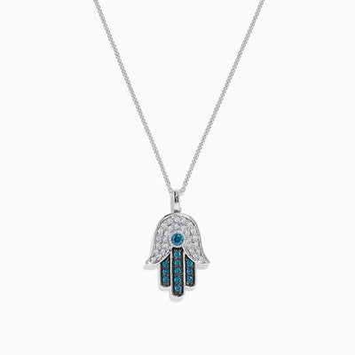 Mens Diamond Hamsa Hand Evil Eye Pendant 14K White Gold 1.39 ct