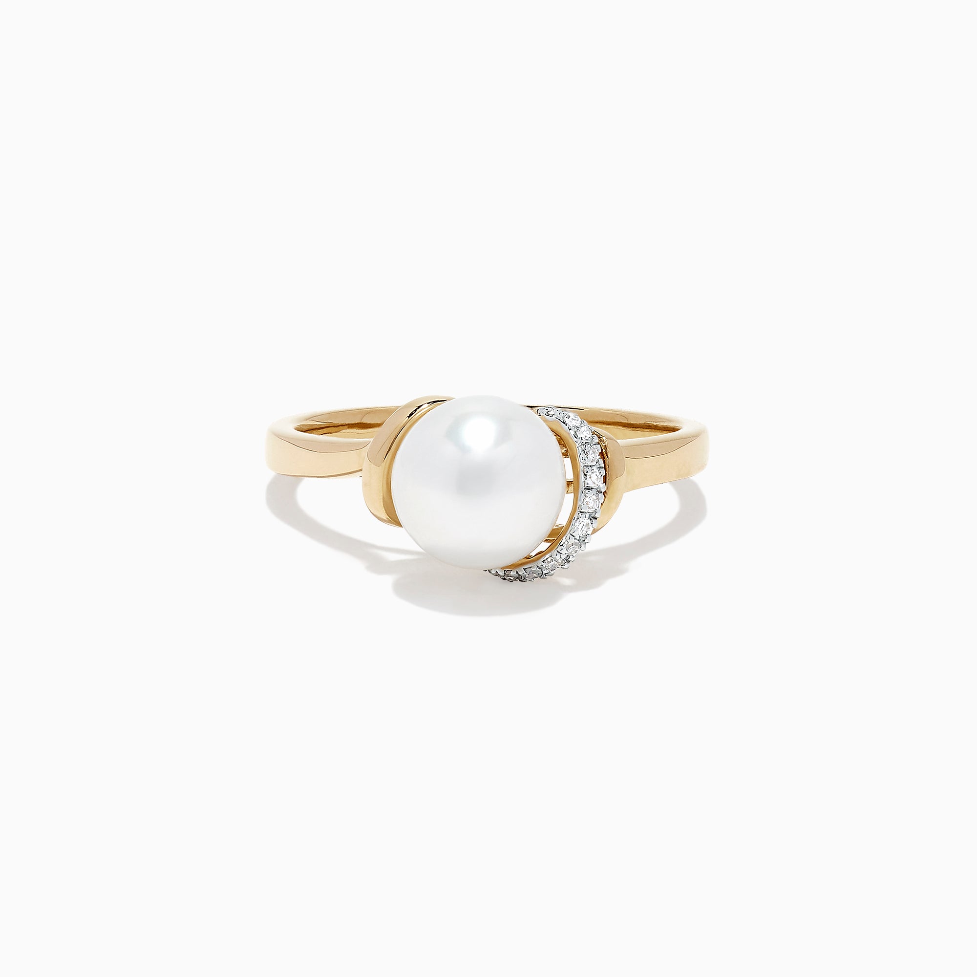 Effy 14K Yellow Gold Cultured Fresh Water Pearl and Diamond Ring, 0.04 ...