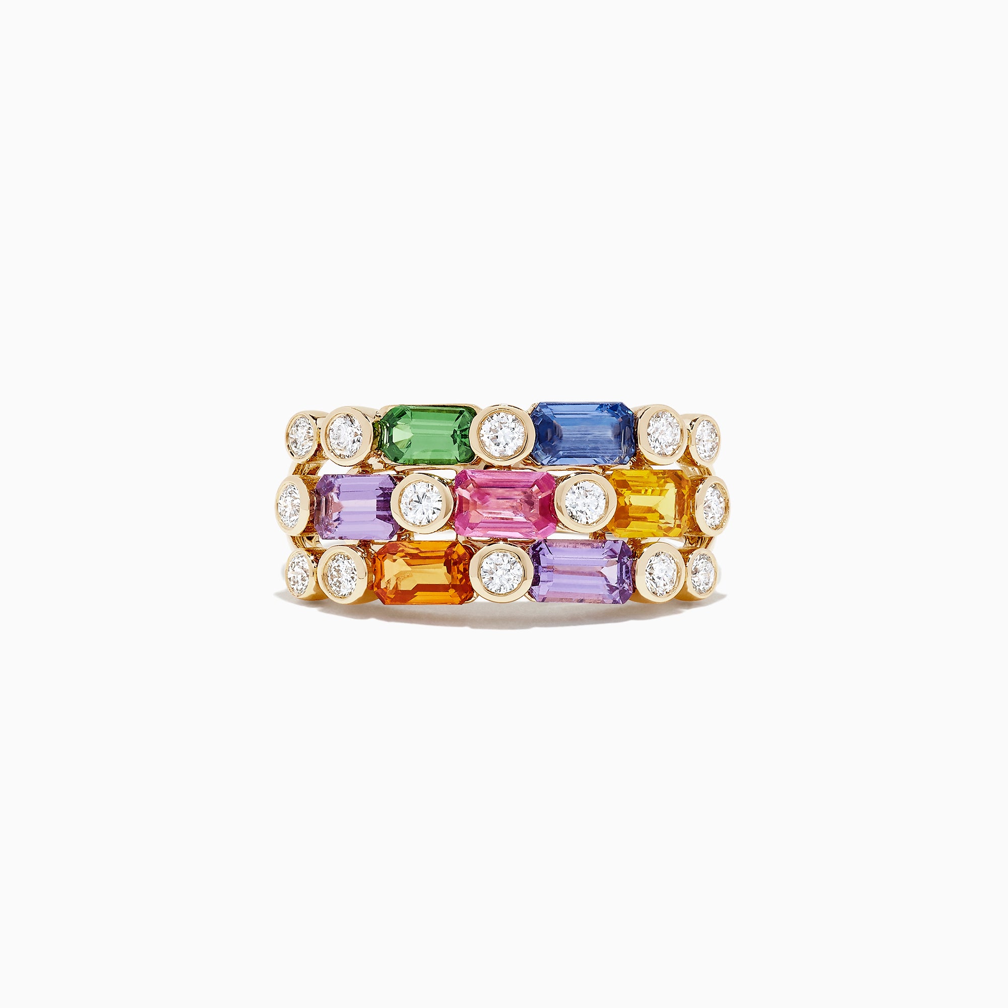 Effy Watercolors 14K Yellow Gold Multi Sapphire & Diamond Ring, 2.98 T ...