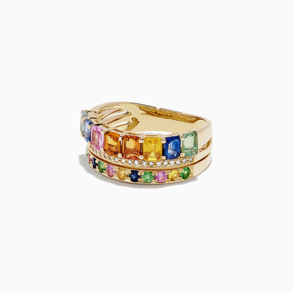 Effy Watercolors 14K Yellow Gold Multi Sapphire and Diamond Ring, 2.76 ...