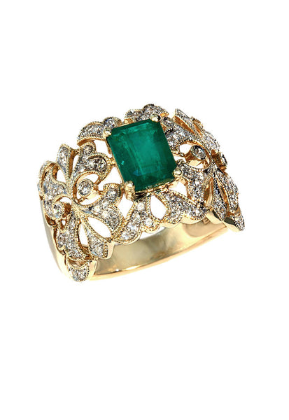 Gemma Emerald and Diamond Filigree Ring, 1.78 TCW | effyjewelry.com