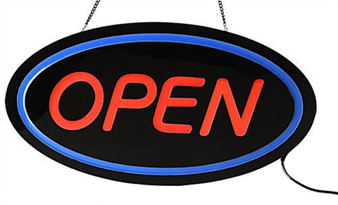 "OPEN" LED Sign with Hanging Chain - 24" x 13" Oval Red   Blue 19585
