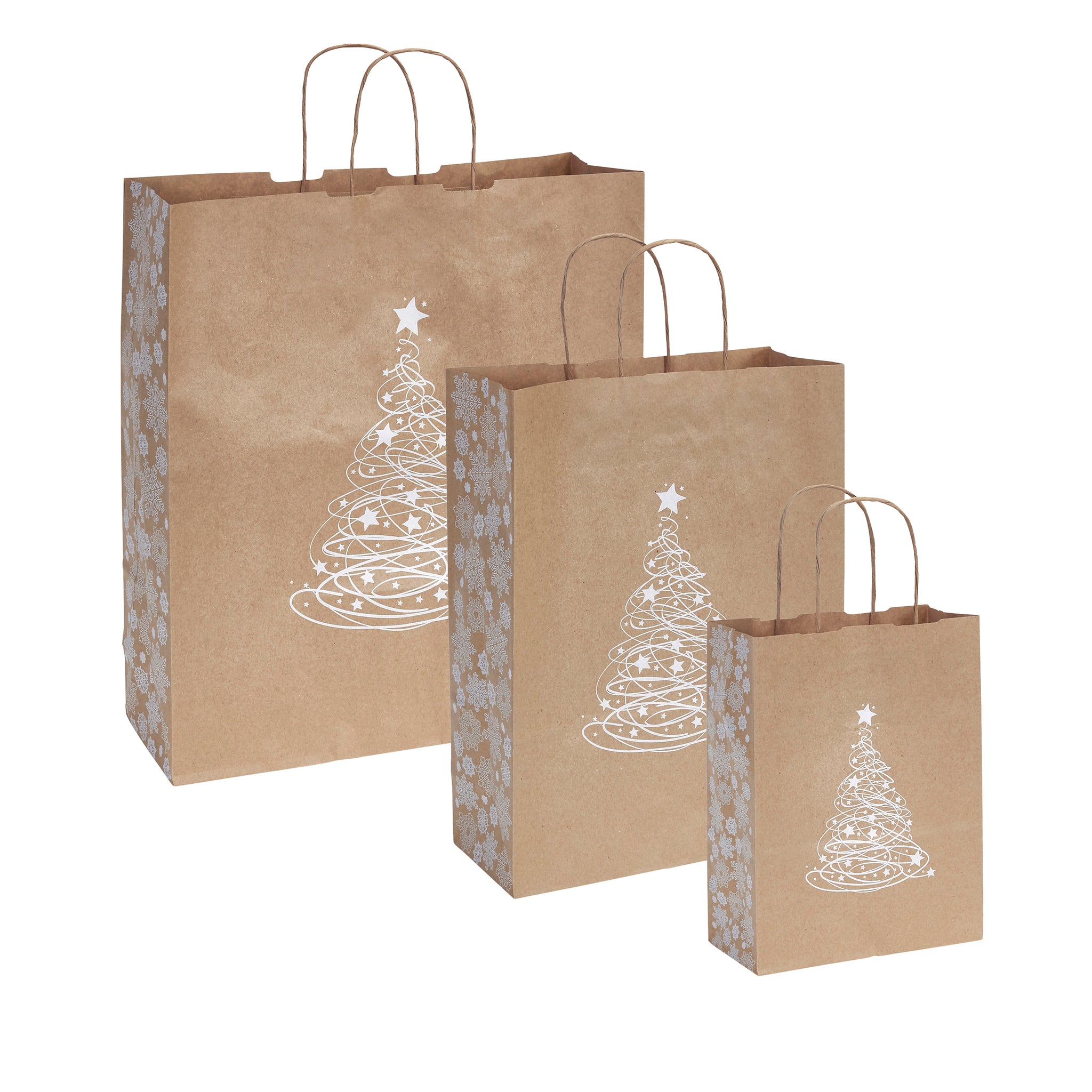 Pack of 10 Christmas Gift Bags - Christmas Tree Design Twisted Handle