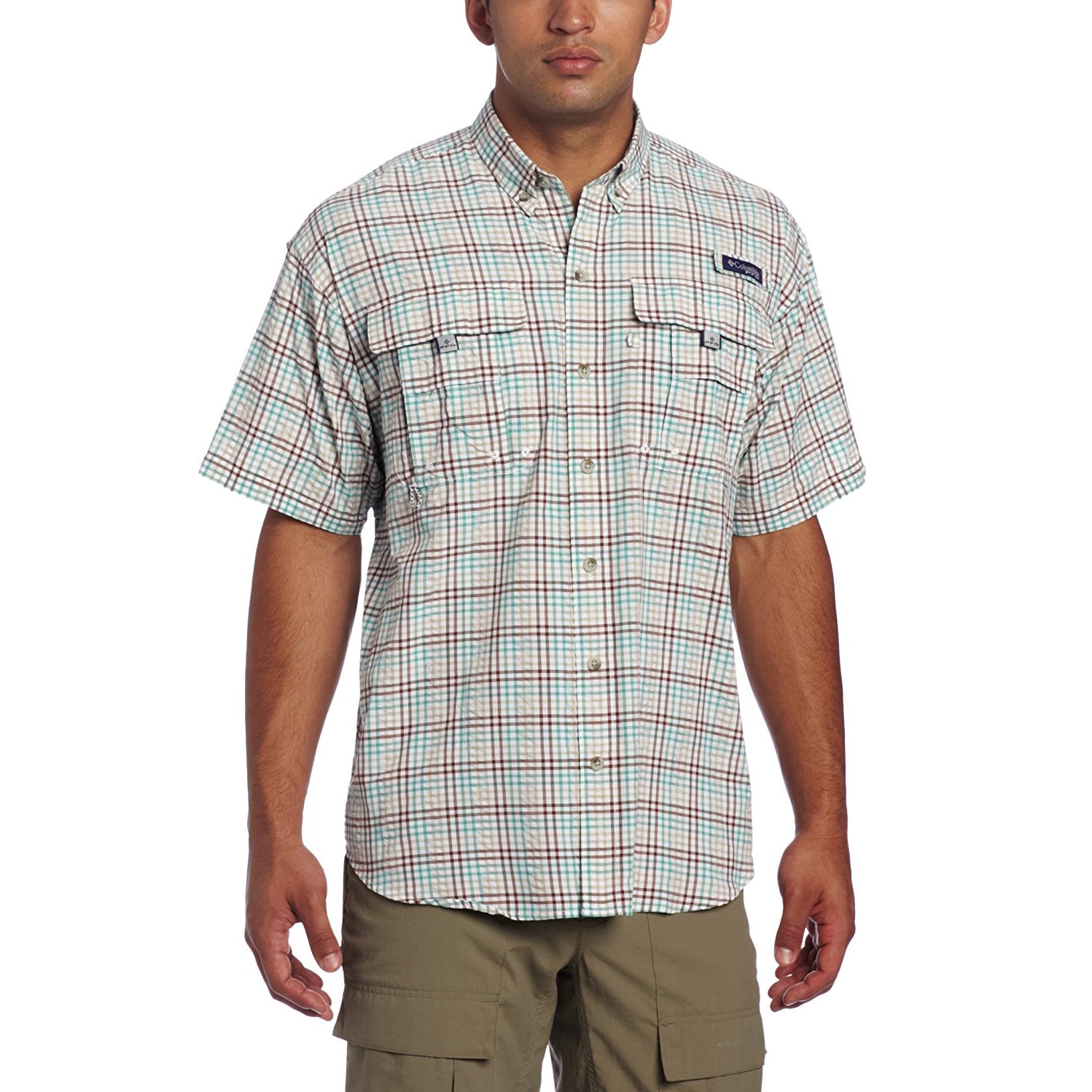 Columbia Men's Super Bahama Short Sleeve Shirt, Brownstone/Seersucker ...