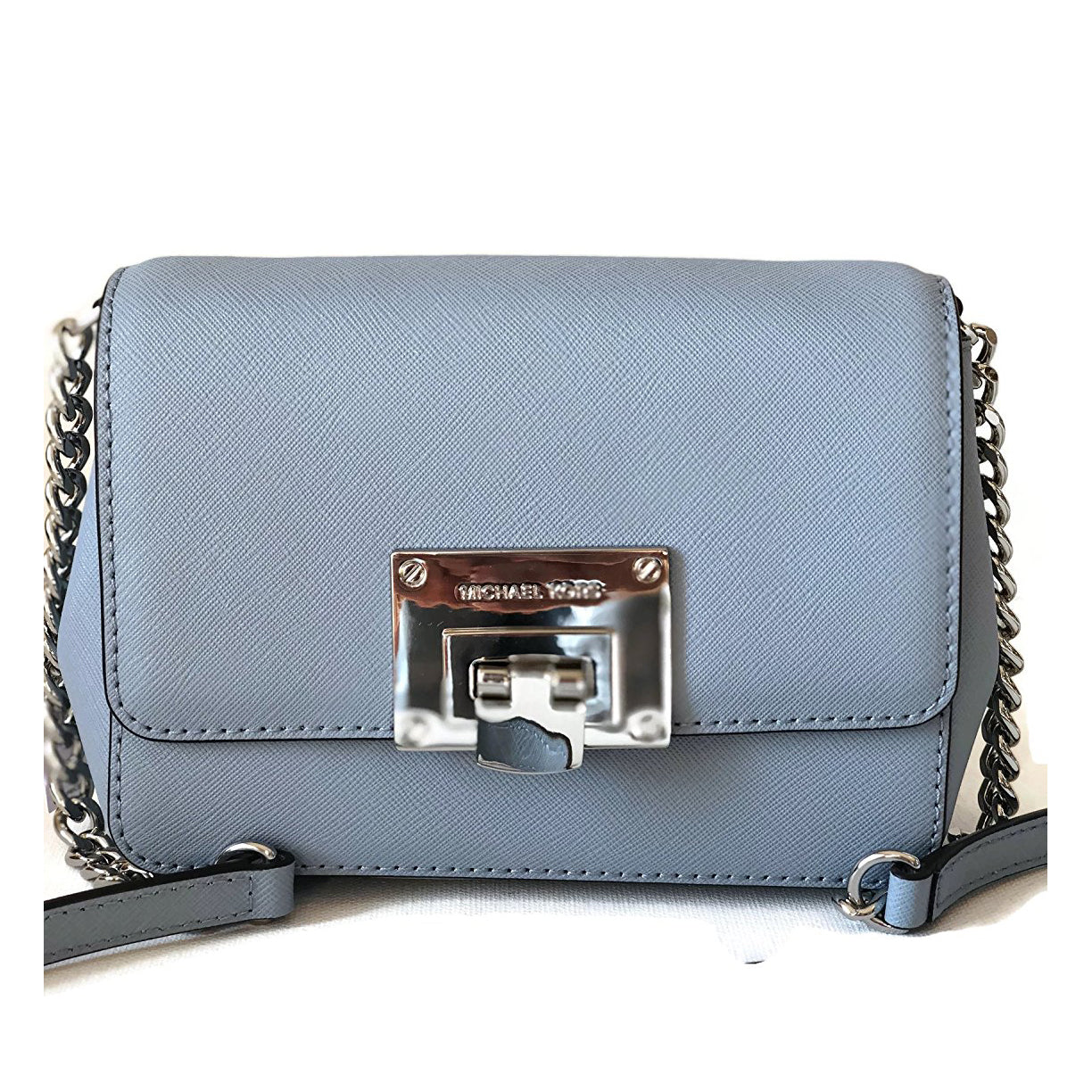 Michael Kors Tina Small Leather Clutch Crossbody Bag Pale Blue (35F7GT –  Rafaelos