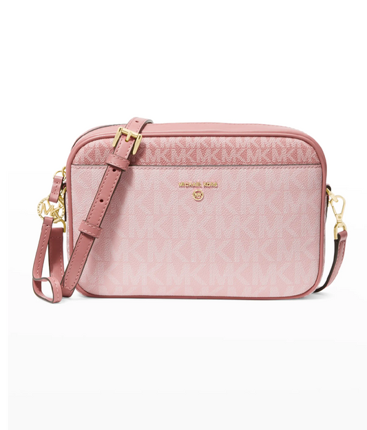 Michael Kors Jet Set Small Logo Smartphone Convertible Crossbody Bag  (VAN/SFTPINK EMB): Handbags