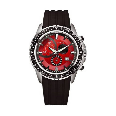 Guess Men's Black Silicon Red Multifunction Sport Watch W16545G2 Rafaelos
