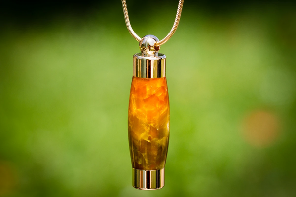 cremation jewelry for men - amber acrylic