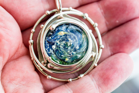 Caged Glass Ocean Necklace - Cremation Jewelry - Cemation Jewelry | $459.00