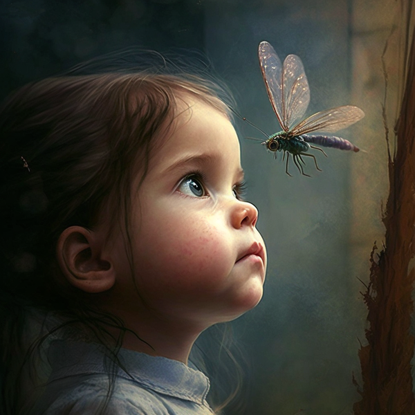 young girl dragonfly