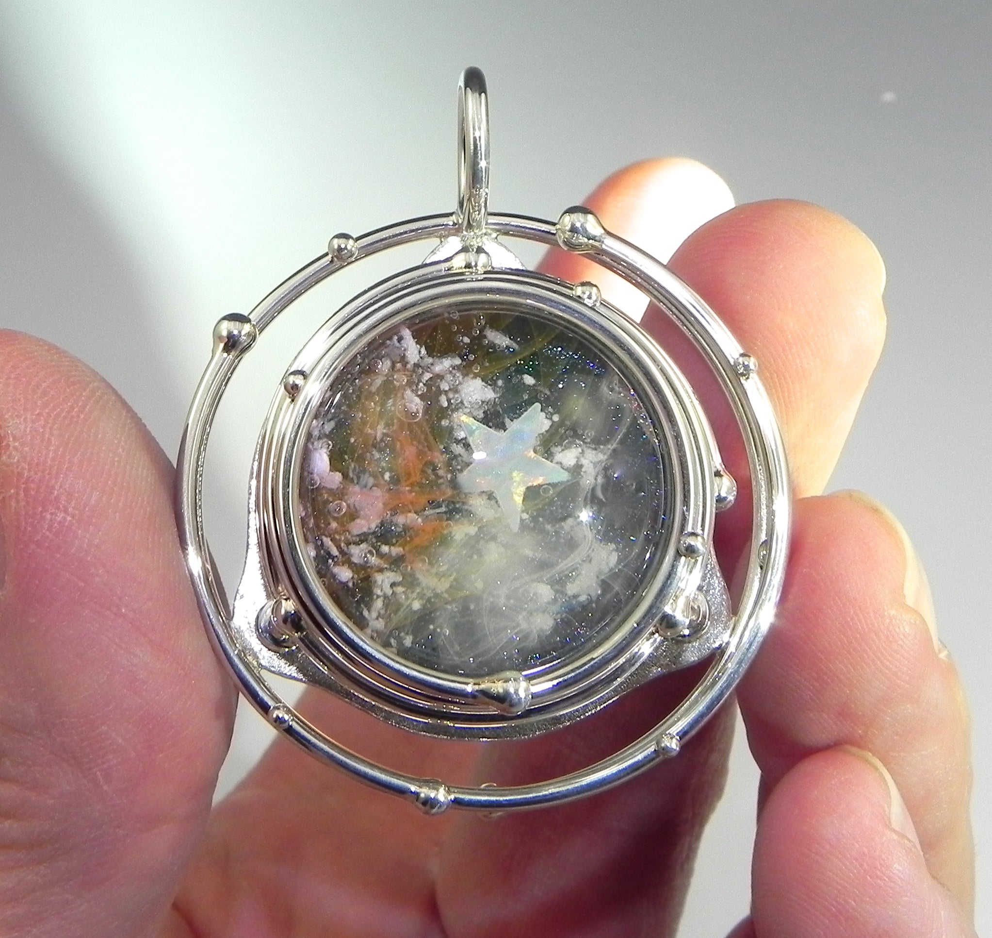 Caged Glass Galaxy Necklace- Cremation Jewelry by Charles $399.00 | Spirit Pieces