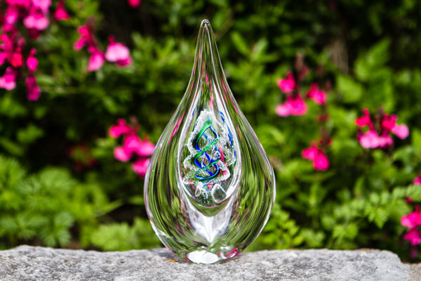 blown glass art with cremation ashes