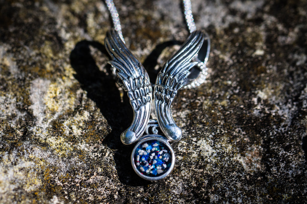 Movable Angel Wings Pendant with Cremation Ash by Spirit Pieces Jewelry ...