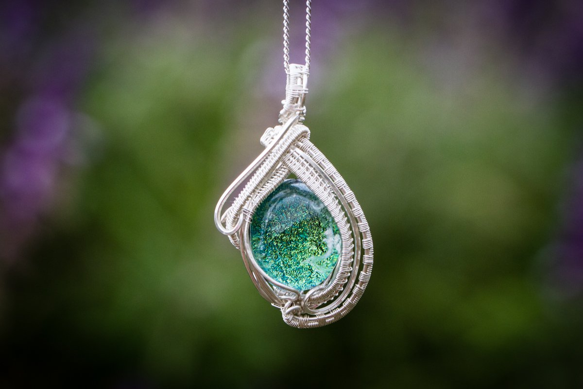 The Soho - Sterling Silver Wire Wrapped Dichroic Glass Pendant with ...