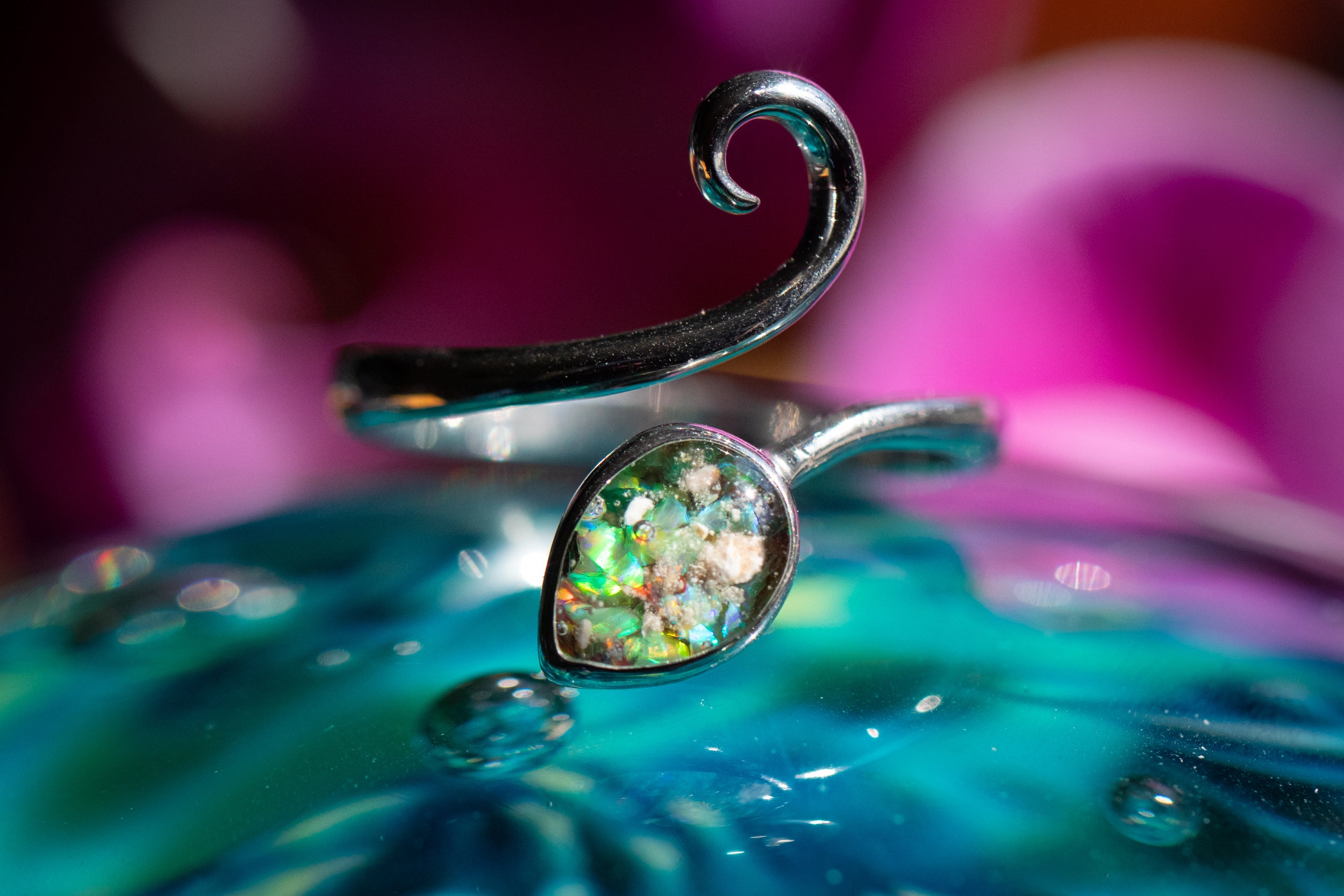 Floating Leaf Opal Ring with Cremation Ashes - Spirit Pieces product image