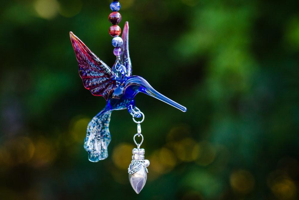 Glass Hummingbird With Silver Keepsake Urn For Ashes By Spirit Pieces 10900 Ashes In Glass 2189