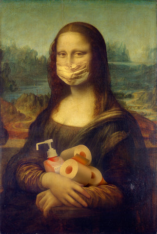 Mona Lisa in a Face mask holding toilet roll