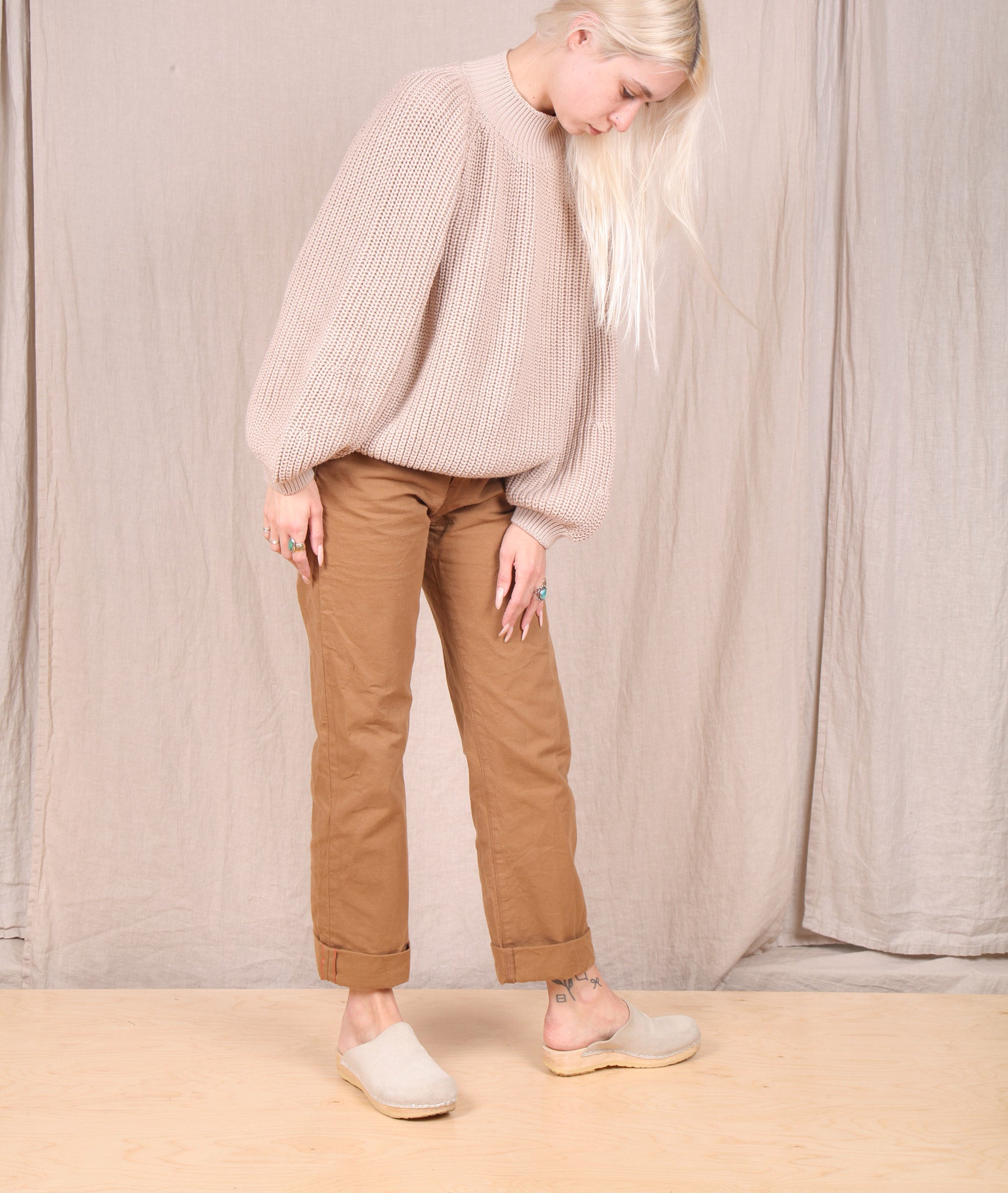 Row-Matilda Cotton Mock Neck Sweater // NUDE