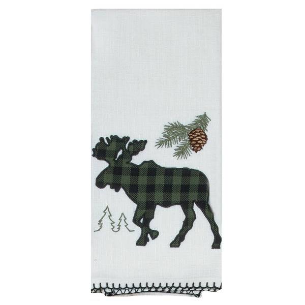 Pinecone Trails Green & White Check Moose Applique Cotton Kitchen Dish Tea  Towel 18x28 from Kay Dee Designs - Cherryland Sales