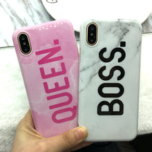 ROX Jewelry - Accessories for Charity - STROLLIFE Luxury Glossy Marble Phone Cases For iphone X case Cartoon Letters Queen & Boss Couple Cover For iphone X 