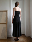 Strapless Ruched Fitted Hidden Back Zipper Maxi Dress