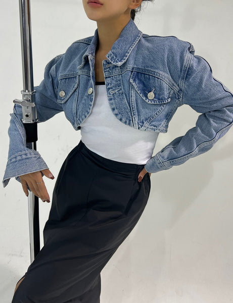 Crop Padded Bolero Denim Jacket-BESTSELLER