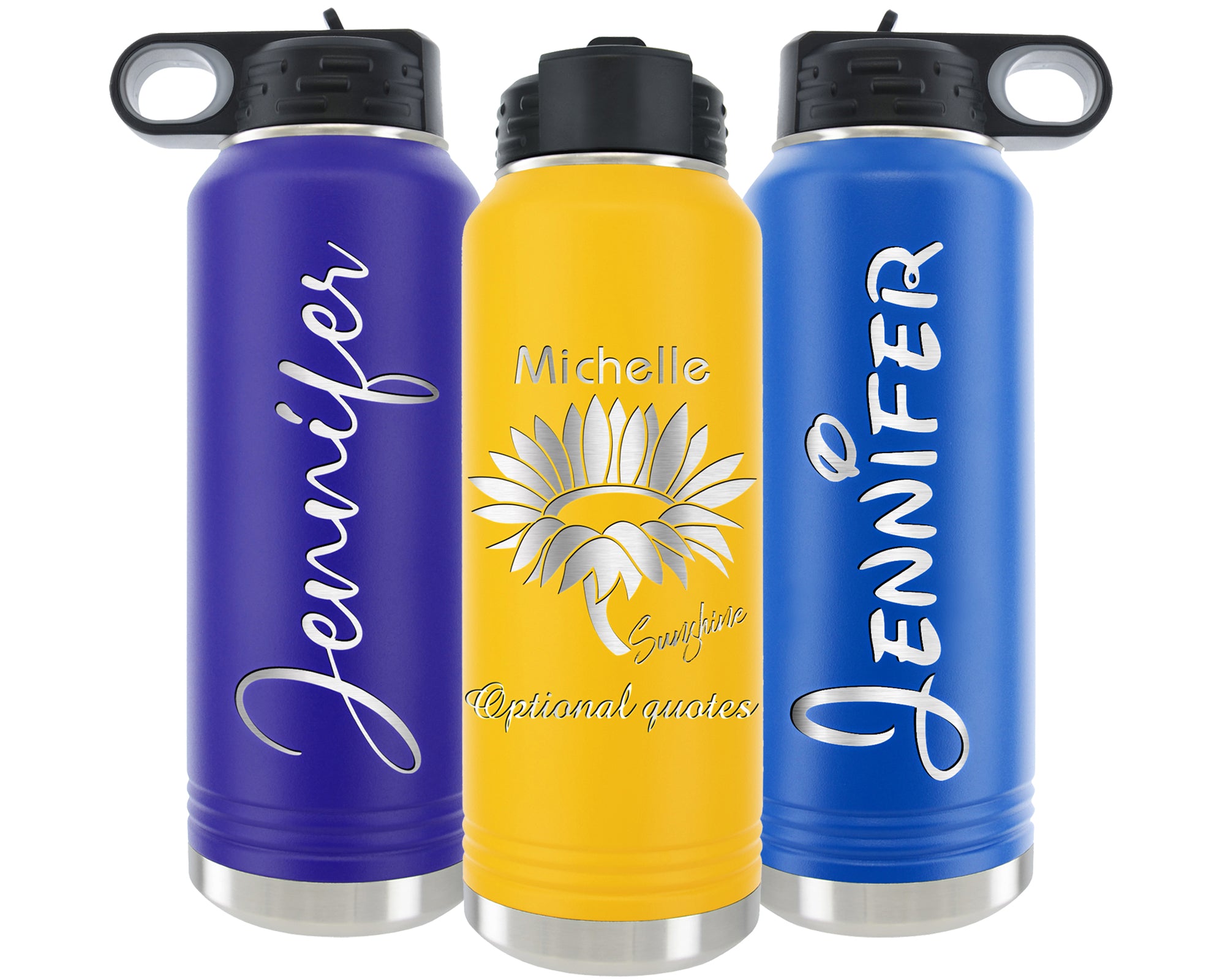 Personalized Water Bottles 32oz with Flip-Top Lid and Straw, Stainless  Steel