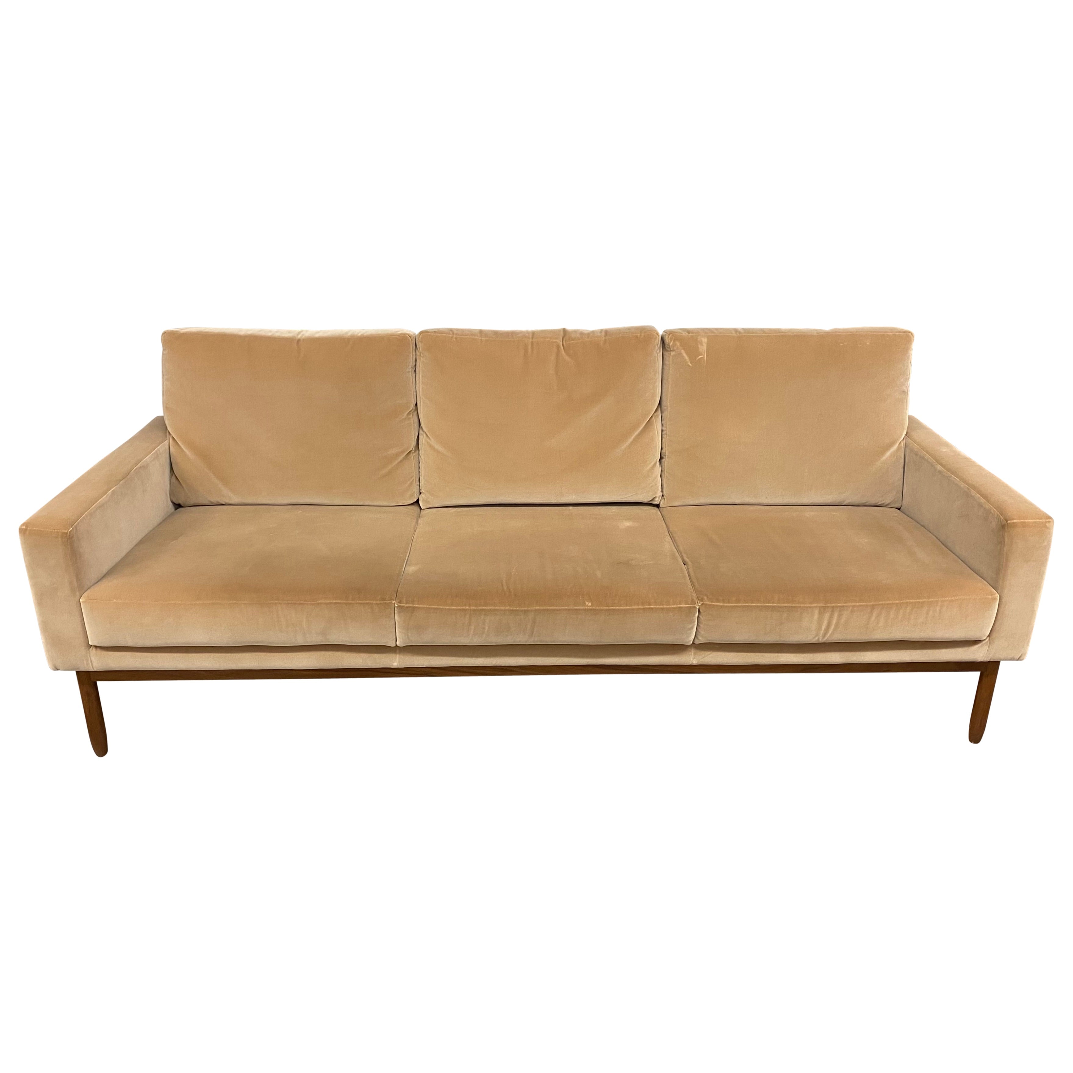 Mid-Century Caramel Velvet Sofa