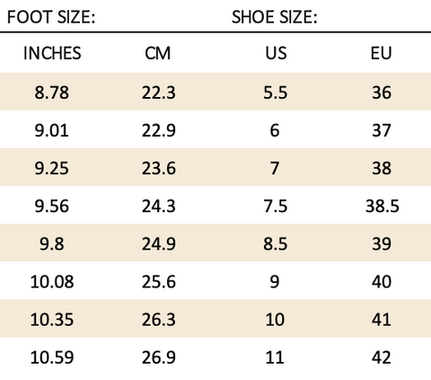 Shoe Size Chart – Liberté Leather