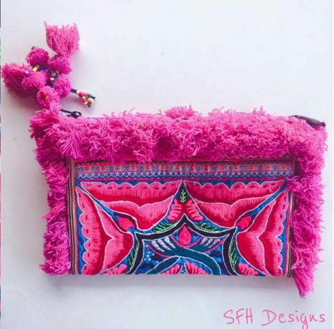 pink pom pom wallet