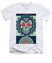 Rubino Rise Skull Reb Blue - Men's V-Neck T-Shirt Men's V-Neck T-Shirt Pixels White Small 