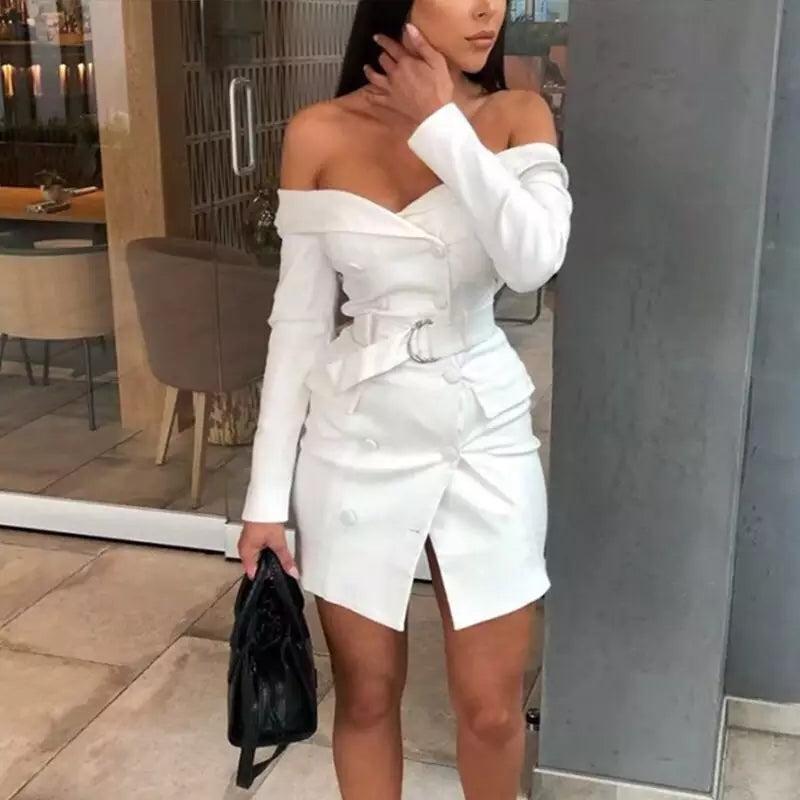 off shoulder trench dress