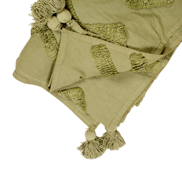 Green Tufted Throw with Tassels – Ornate Handicrafts