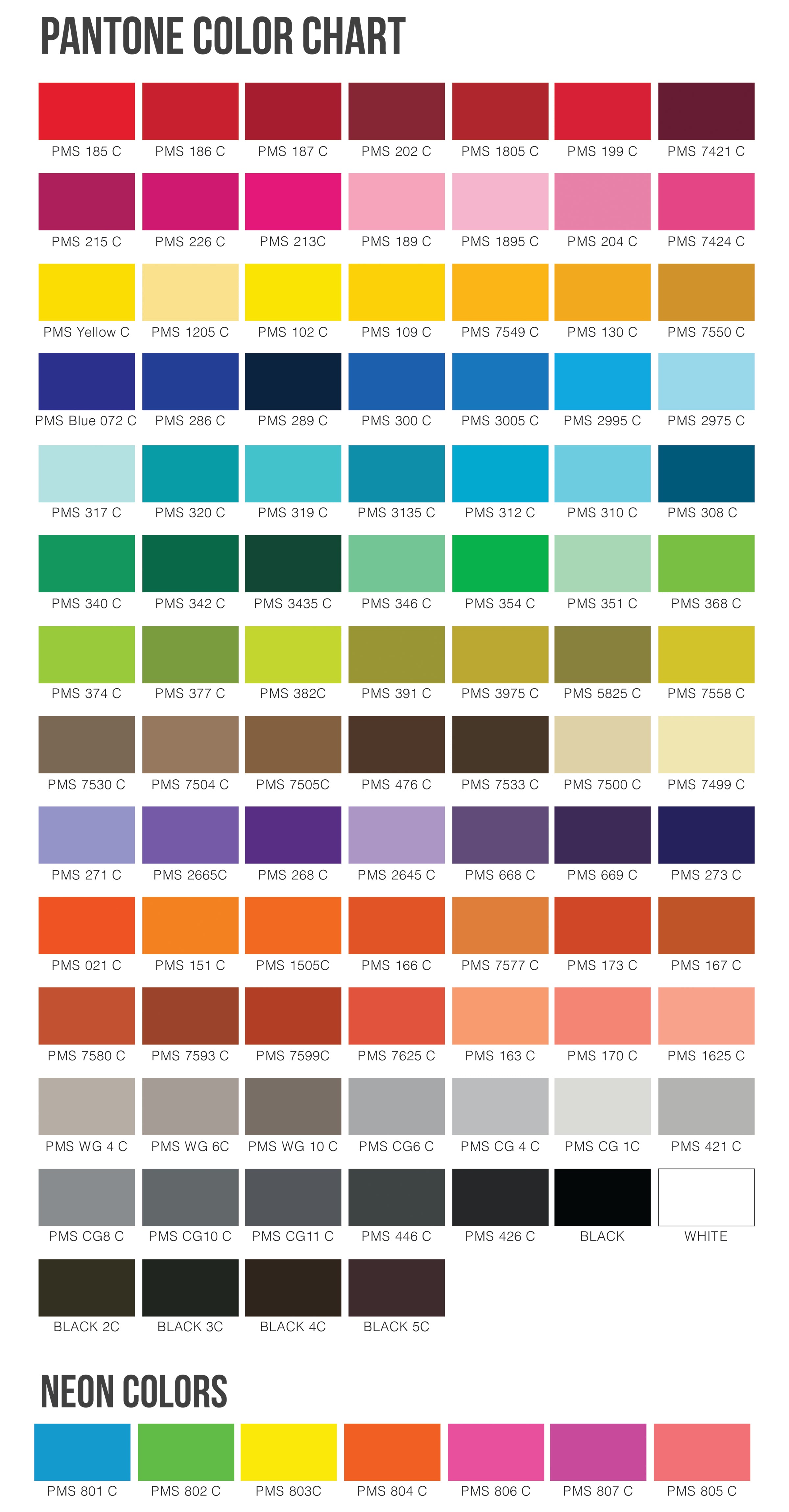 Color Chart Pms Color Match Combat Screen Printing And Embroidering