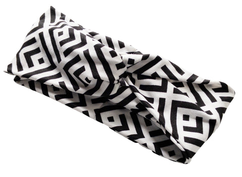 White and Black Geometrical Twisted Turban Headband I The Enchanted Magnolia