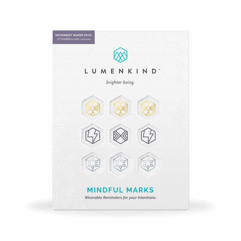 The front side of a pack of Mindful Marks — Movement Maker Pack, wearable reminders for your intentions.
