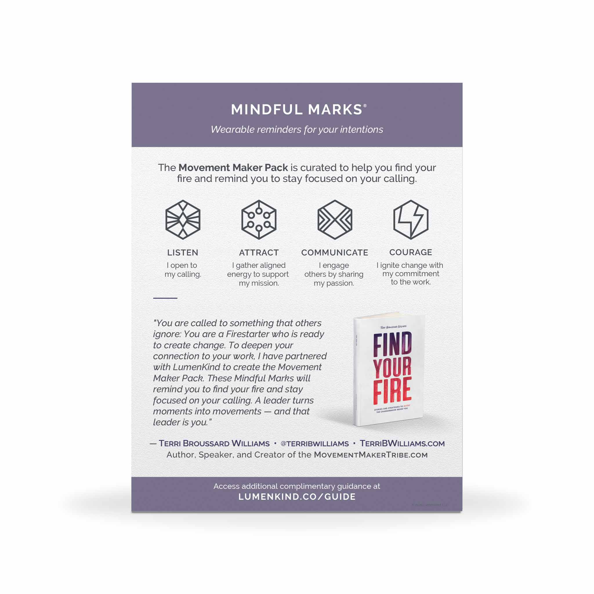Mindful Marks — Movement Maker insert included with each pack, showing each of the 4 mindful mark intentions.
