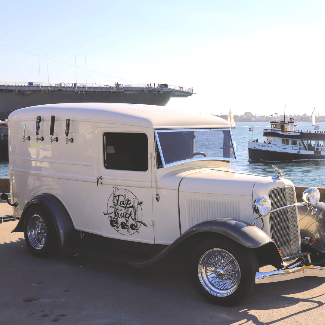 Tap Truck Santa Barbara's white panel truck