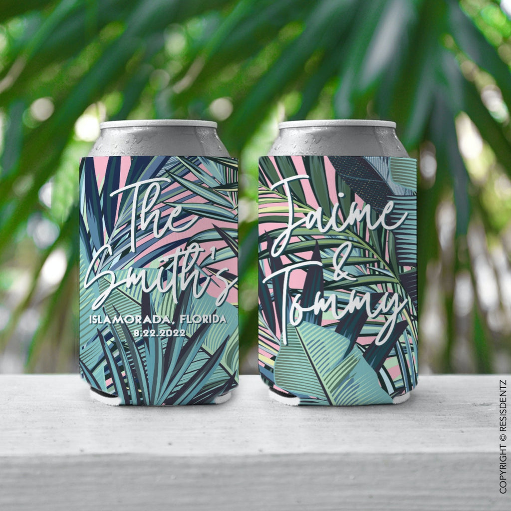 Wedding Can Coolers, Slim | Tropical Palm