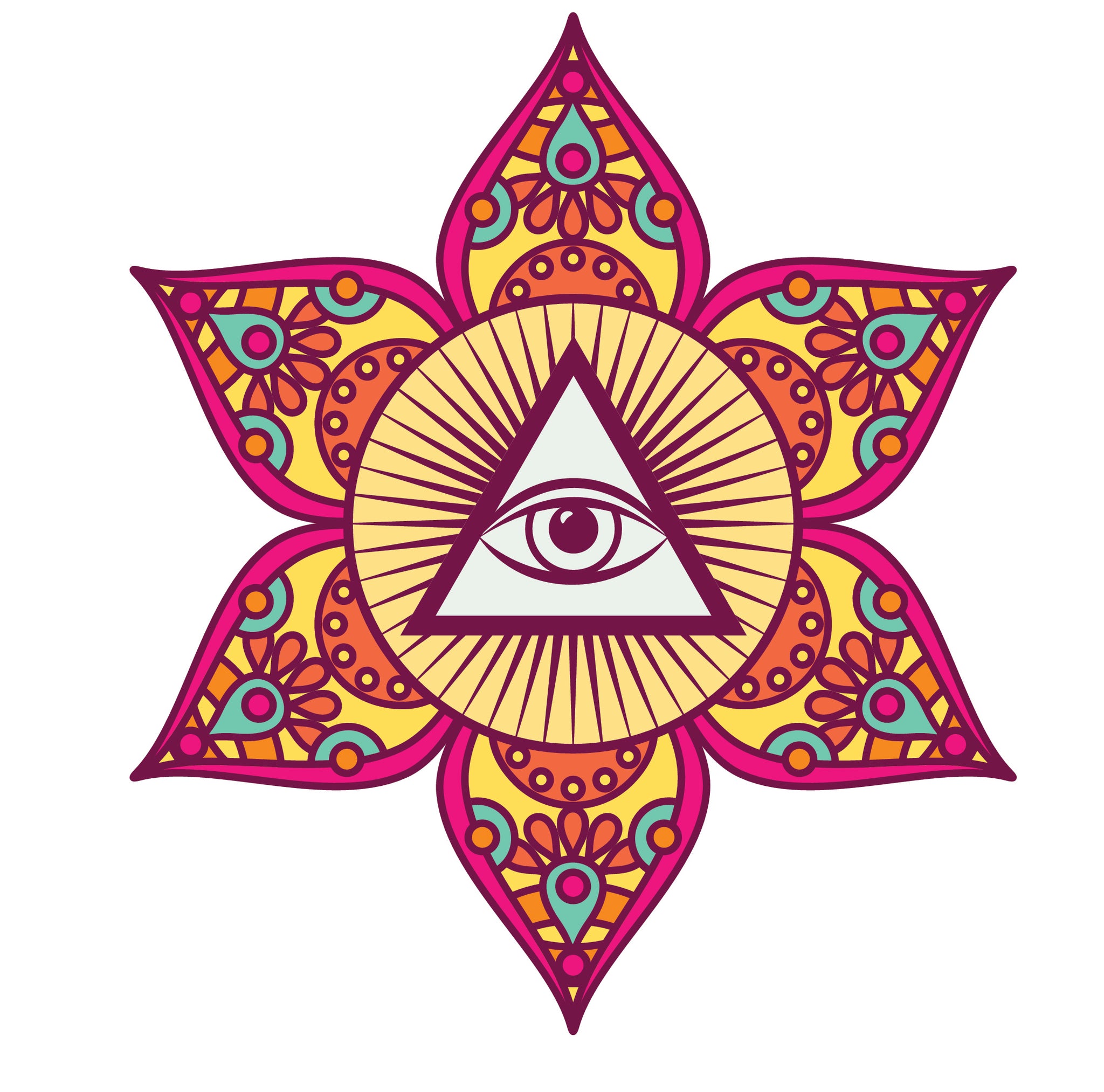 Colorful Mandala Flower Icon with Eye of Providence Triangle (4) Vinyl