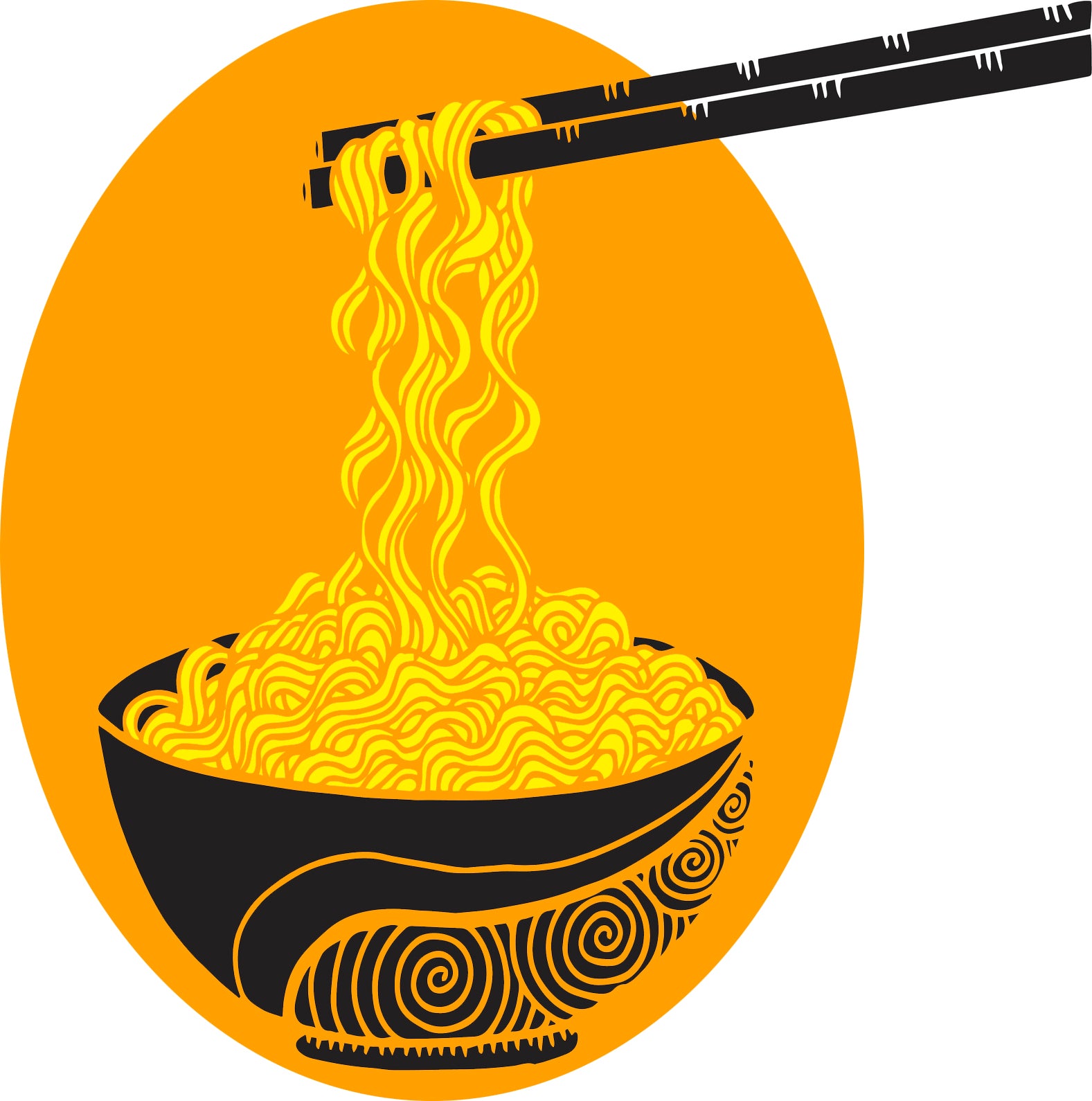 Cool Simple Pen Art Bowl of Noodles Cartoon Icon Vinyl Sticker