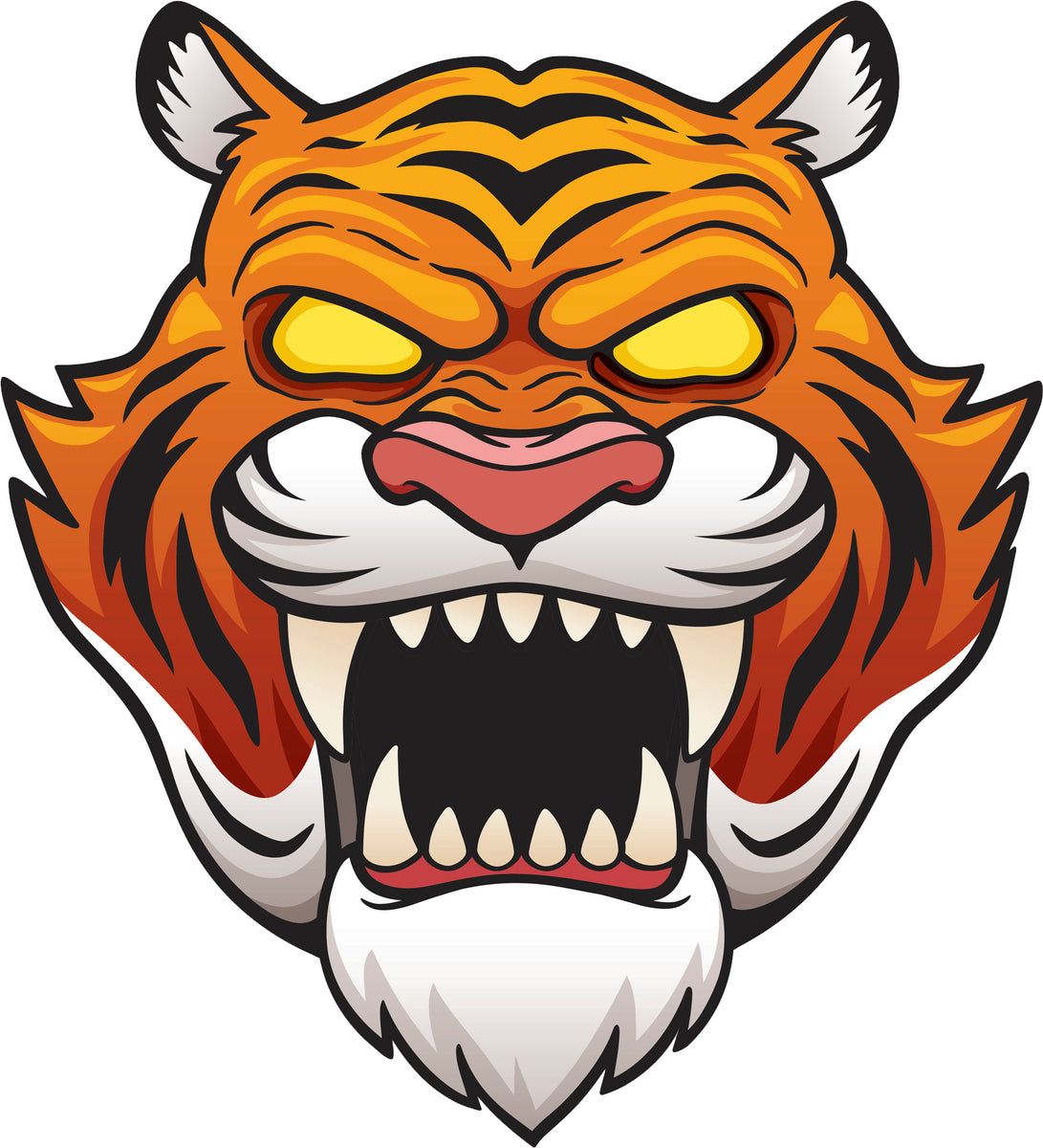 Creepy Angry Zoo Animal Head Cartoon - Tiger Vinyl Decal Sticker