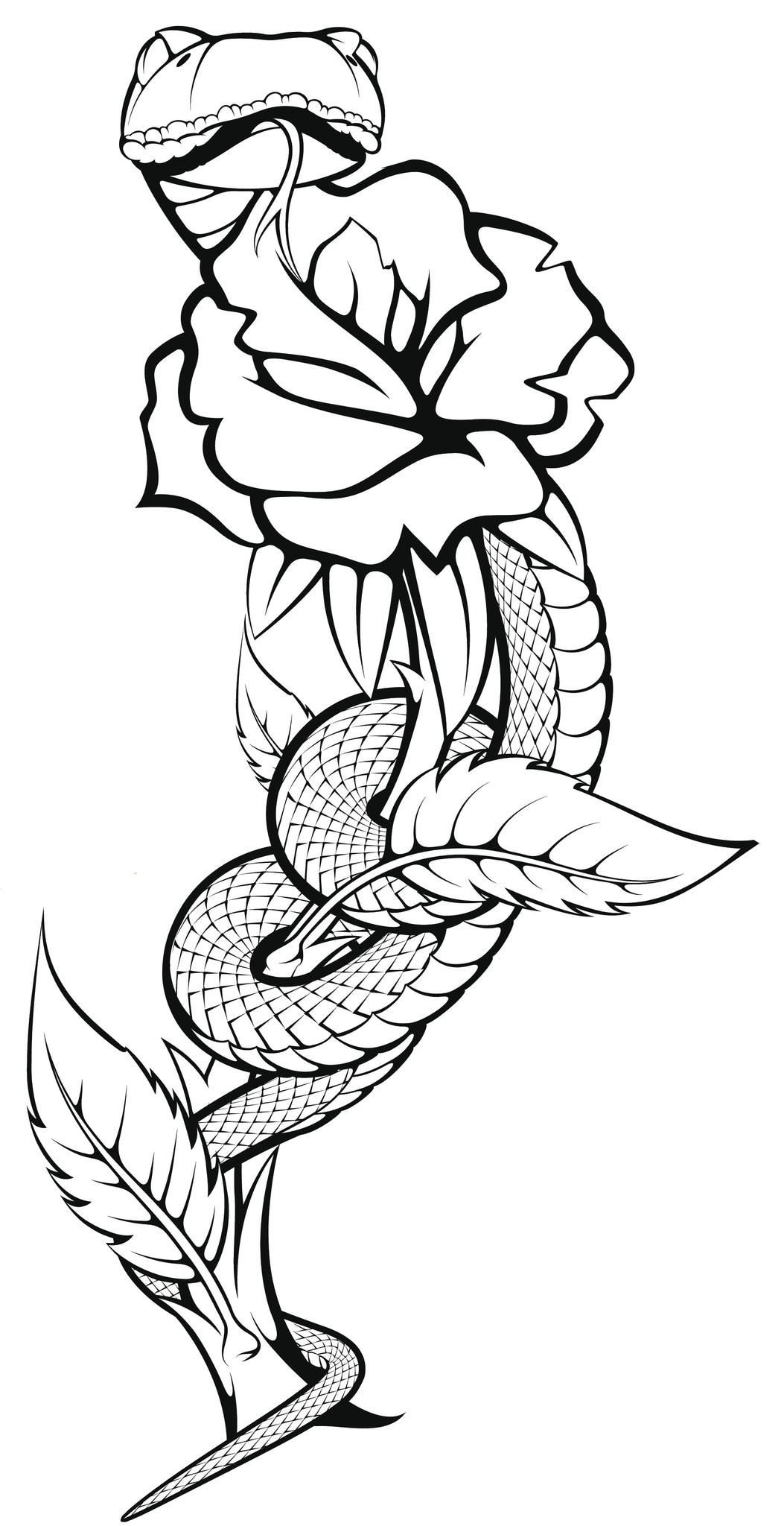 Slithering Snake Around Rose - White Decal Sticker – Shinobi Stickers